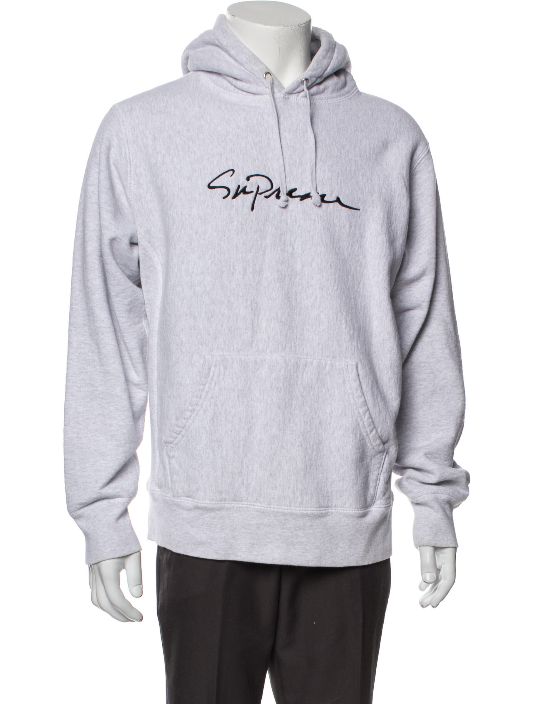 supreme script hoodie grey