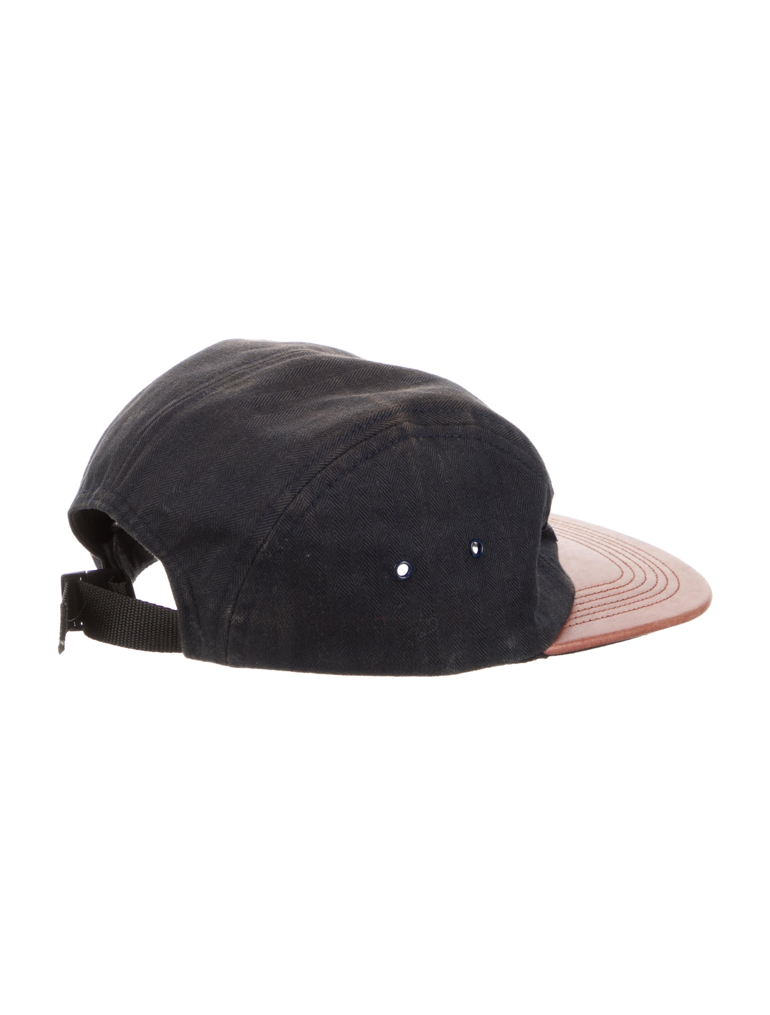 Supreme 2012 Herringbone Leather Camp Cap - Black Hats 