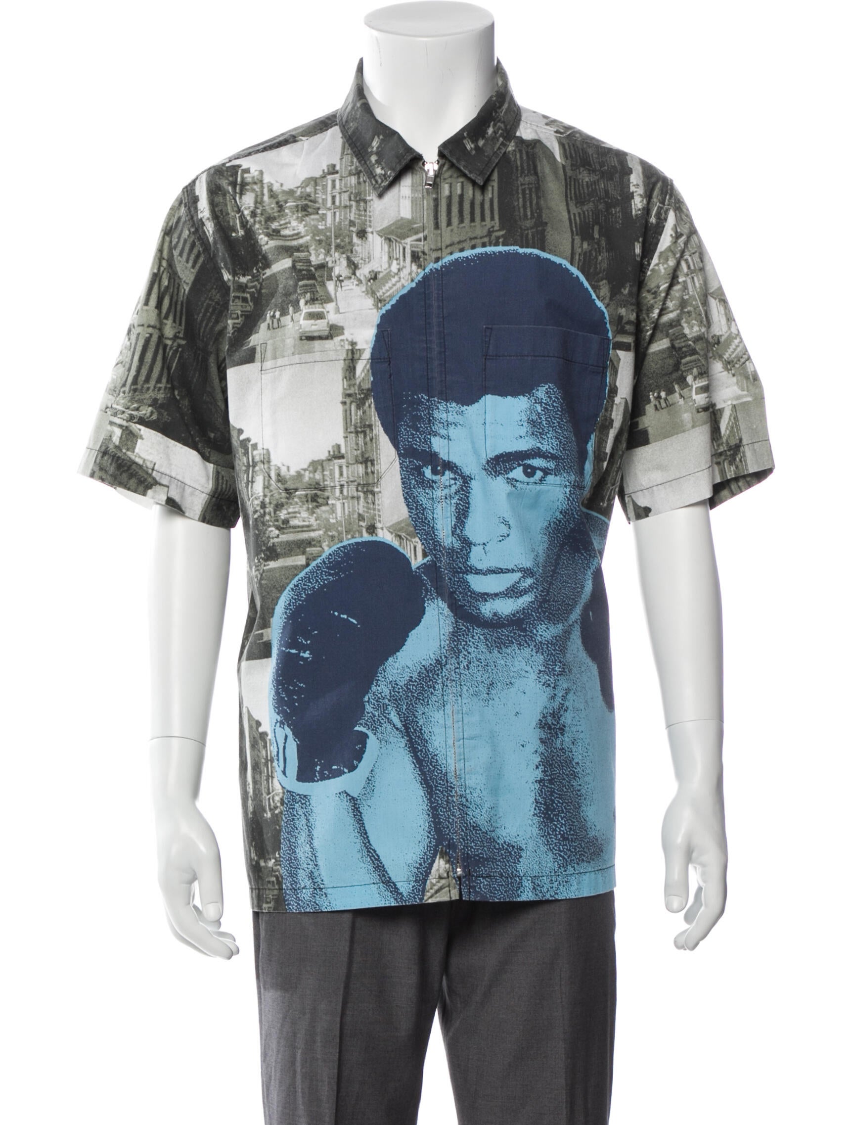 Supreme 2021 Muhammad Ali Zip Up Shirt - Grey Casual Shirts