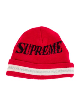 Supreme Red Pattern Logo Beanie