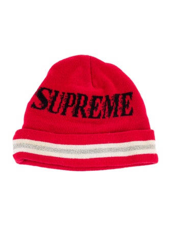 Supreme Red Pattern Logo Beanie