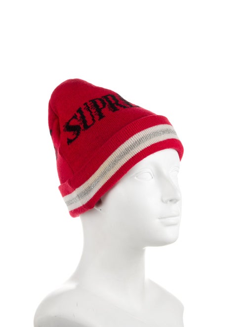 Supreme Red Pattern Logo Beanie