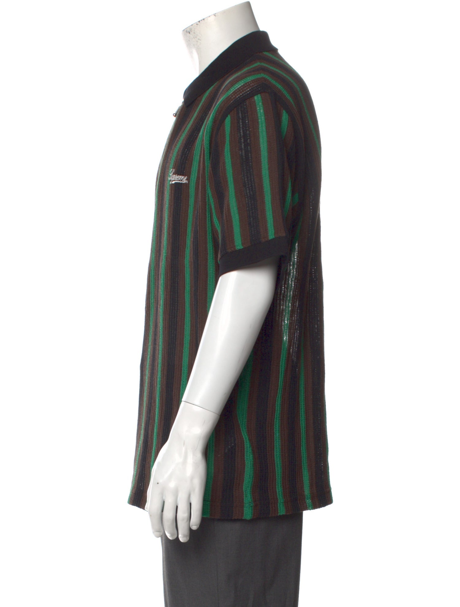 Supreme 2022 Open Knit Stripe Zip Polo Shirt - Green Polos