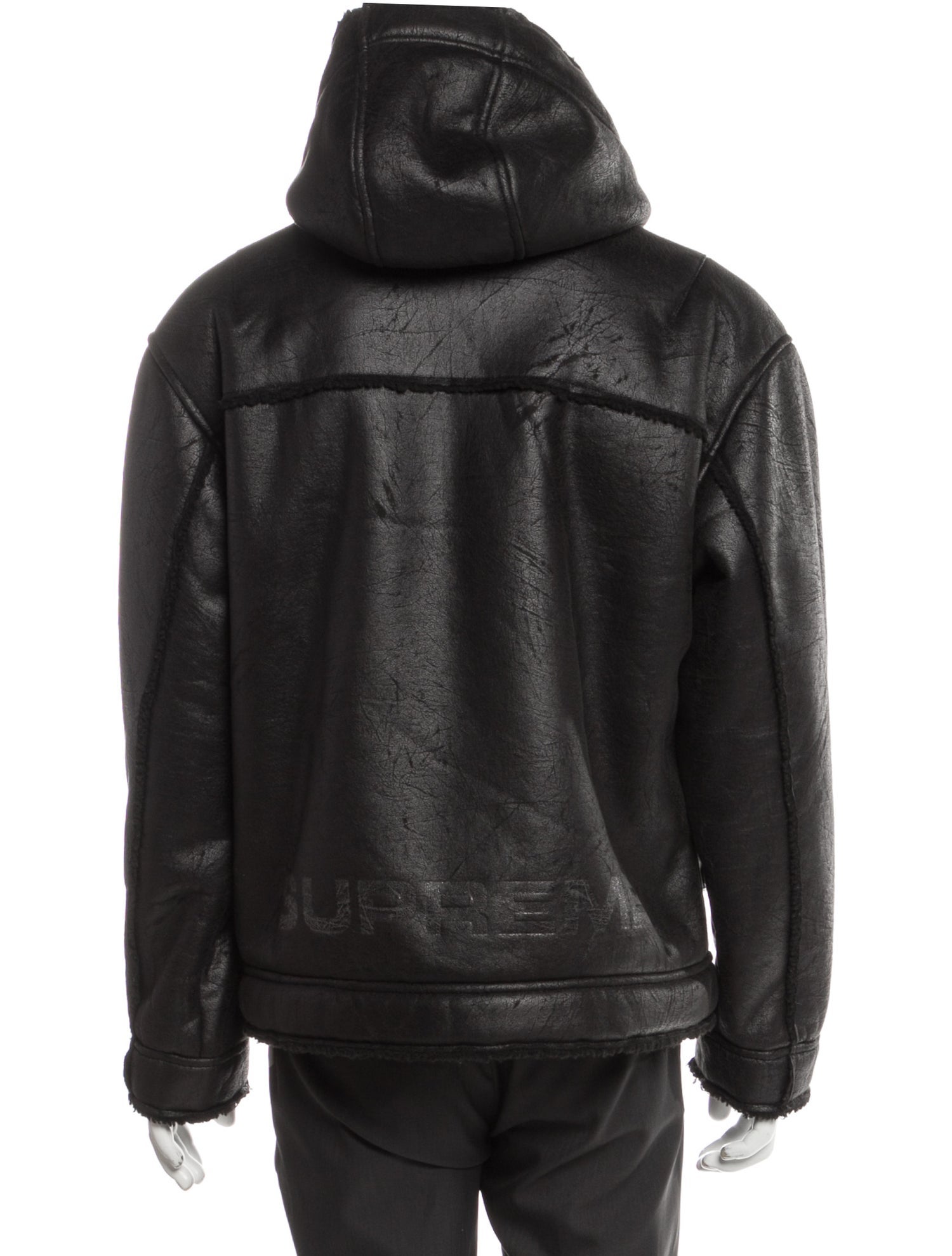 Supreme 2023 Faux Shearling Hooded Moto Jacket - Black Outerwear