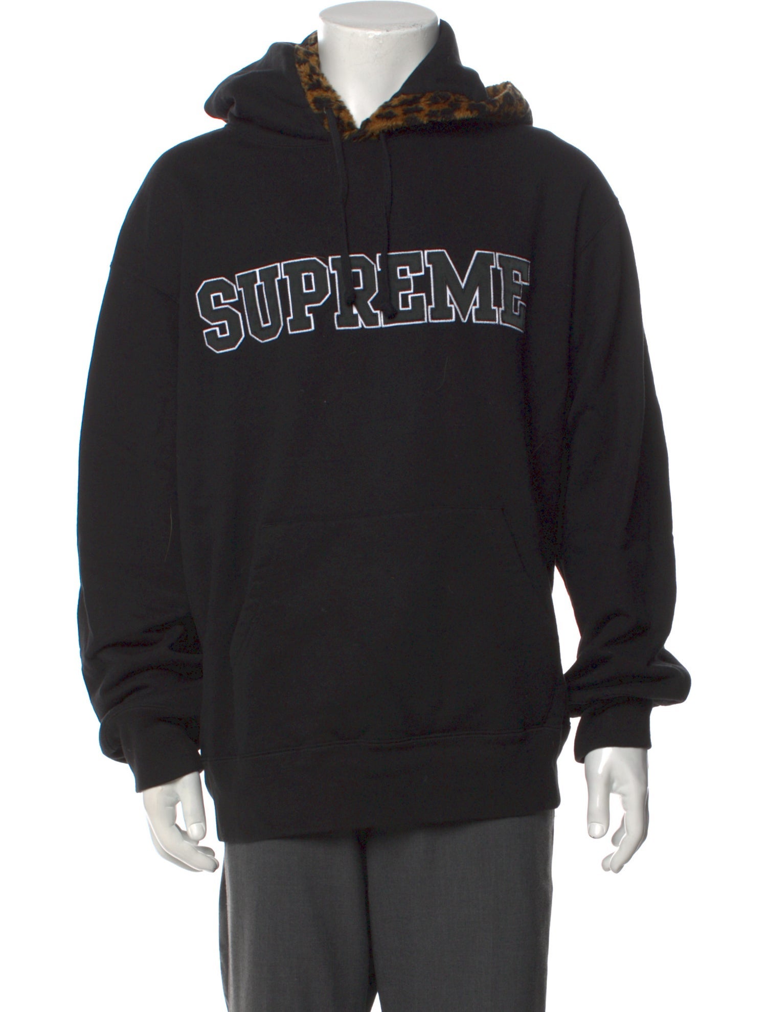 Supreme 2021 Leopard Trim Hooded Hoodie - Black Sweatshirts 