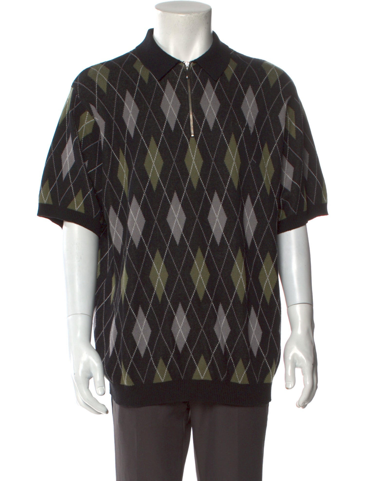 Supreme 2021 Argyle Zip Polo Shirt - Black Polos, Clothing