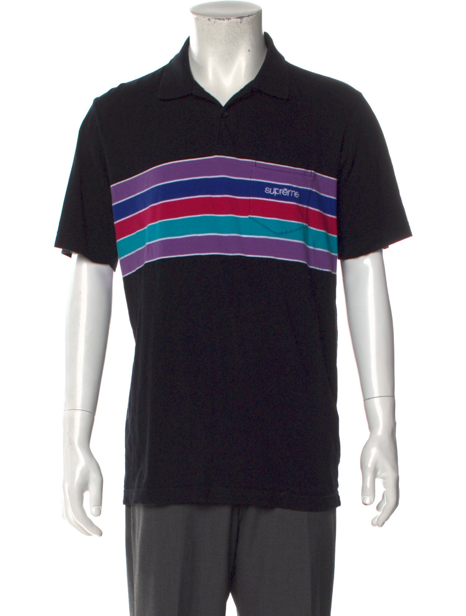 Supreme Chest Stripe Striped Polo Shirt - Black Polos, Clothing  