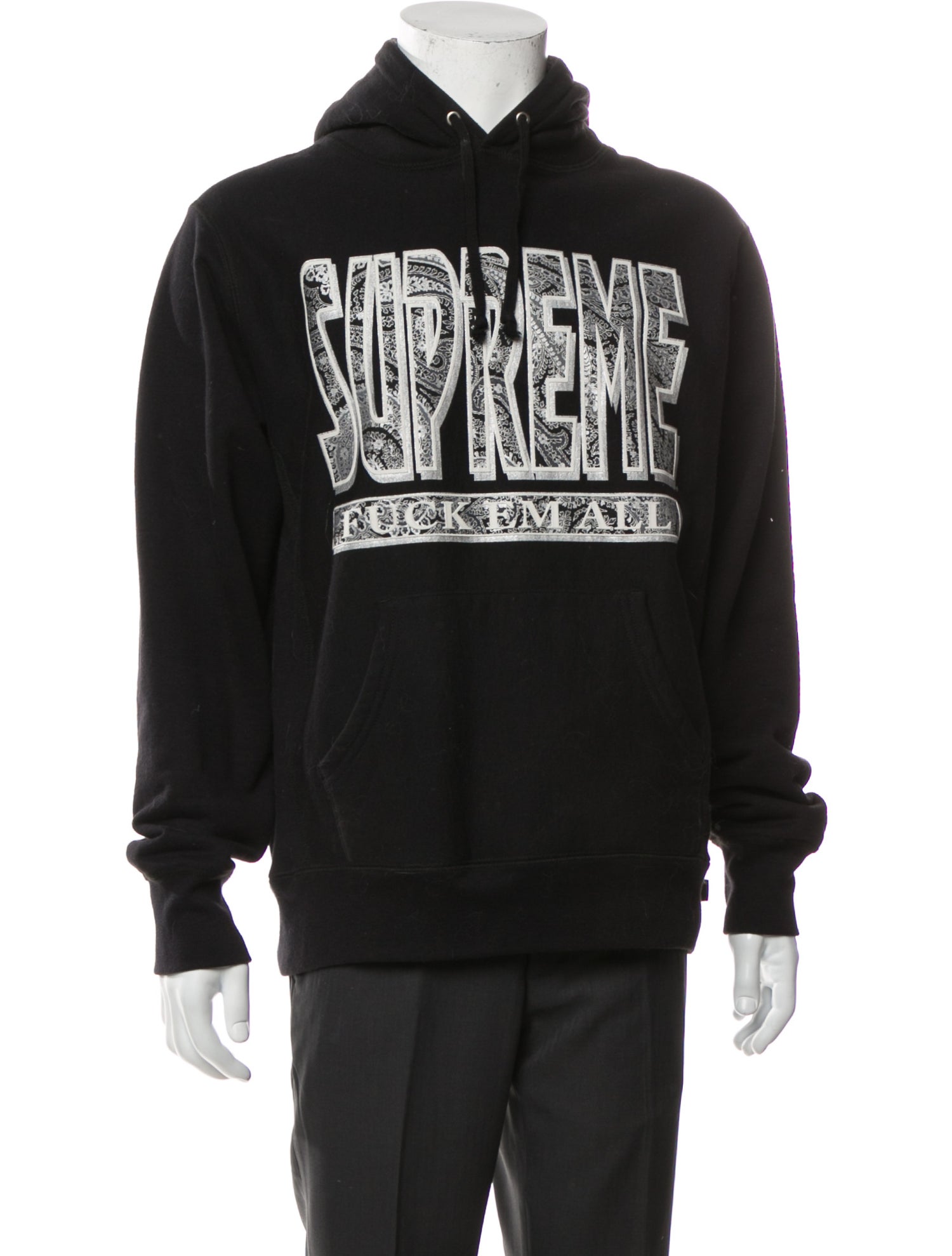Supreme 2017 Paisley Fuck Em All Hoodie - Black Sweatshirts  