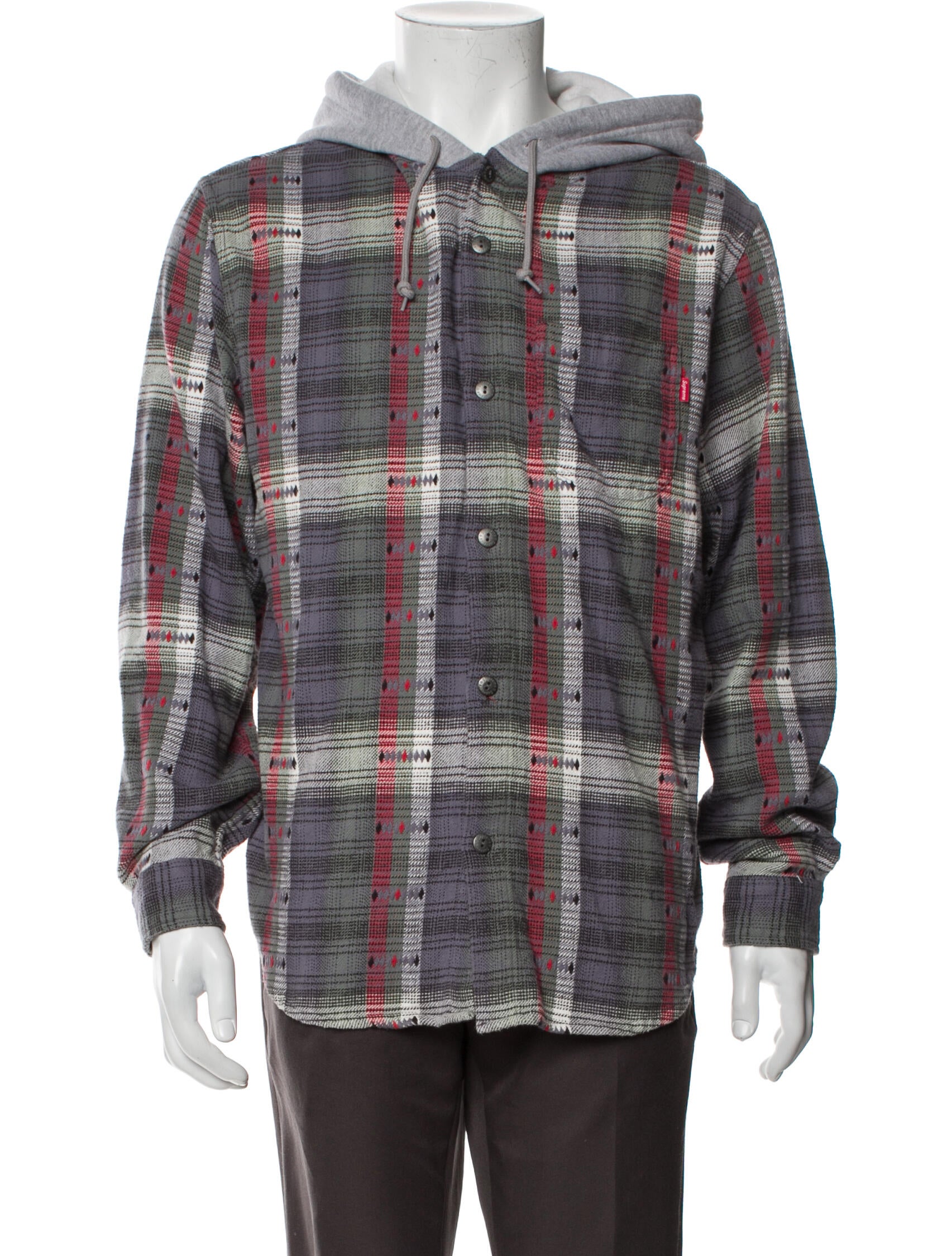 トップス supreme Hooded jacquard flannel shirt M Supreme Hooded Jacquard Flannel Shirt Navy Men's - FW18 - US