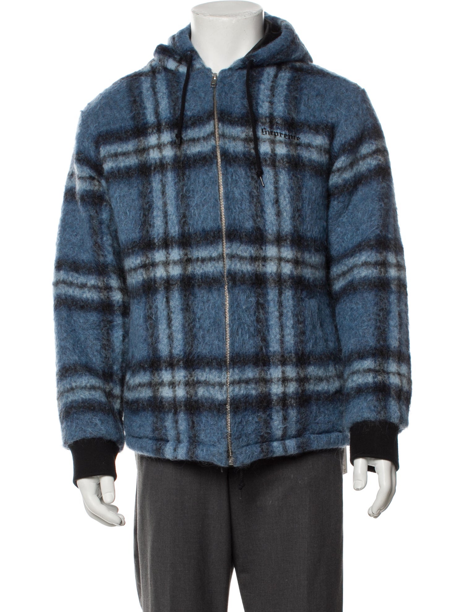 Supreme 2016 Mohair Hooded Work Jacket - Blue Outerwear, Clothing  