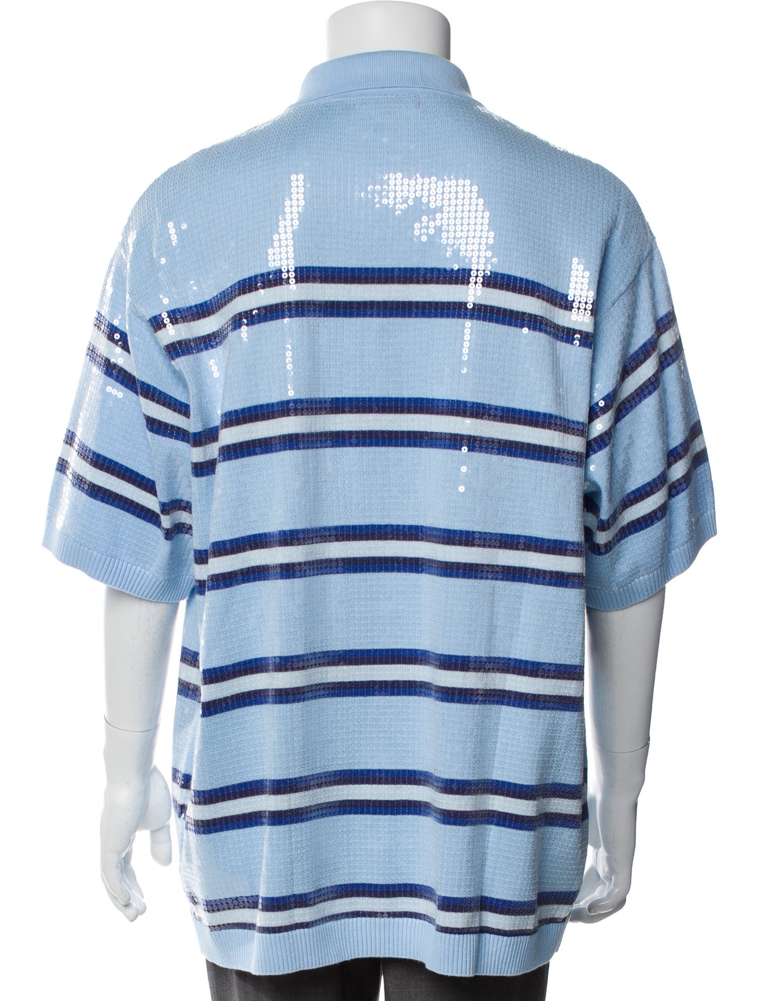 Supreme 2023 Sequin Stripe Zip Polo Shirt - Blue Polos, Clothing