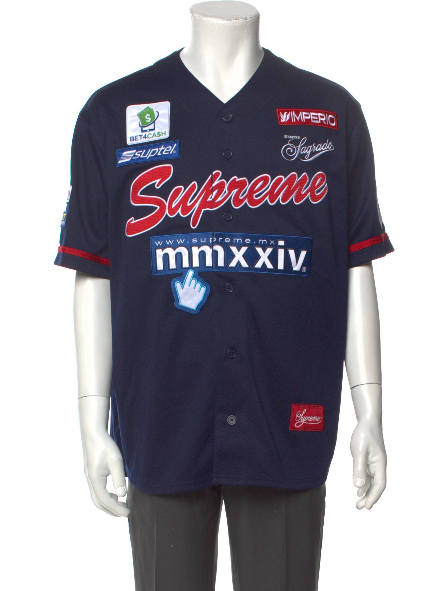 Supreme 2024 Chosen One Baseball Jersey Shirt - Blue Casual Shirts 