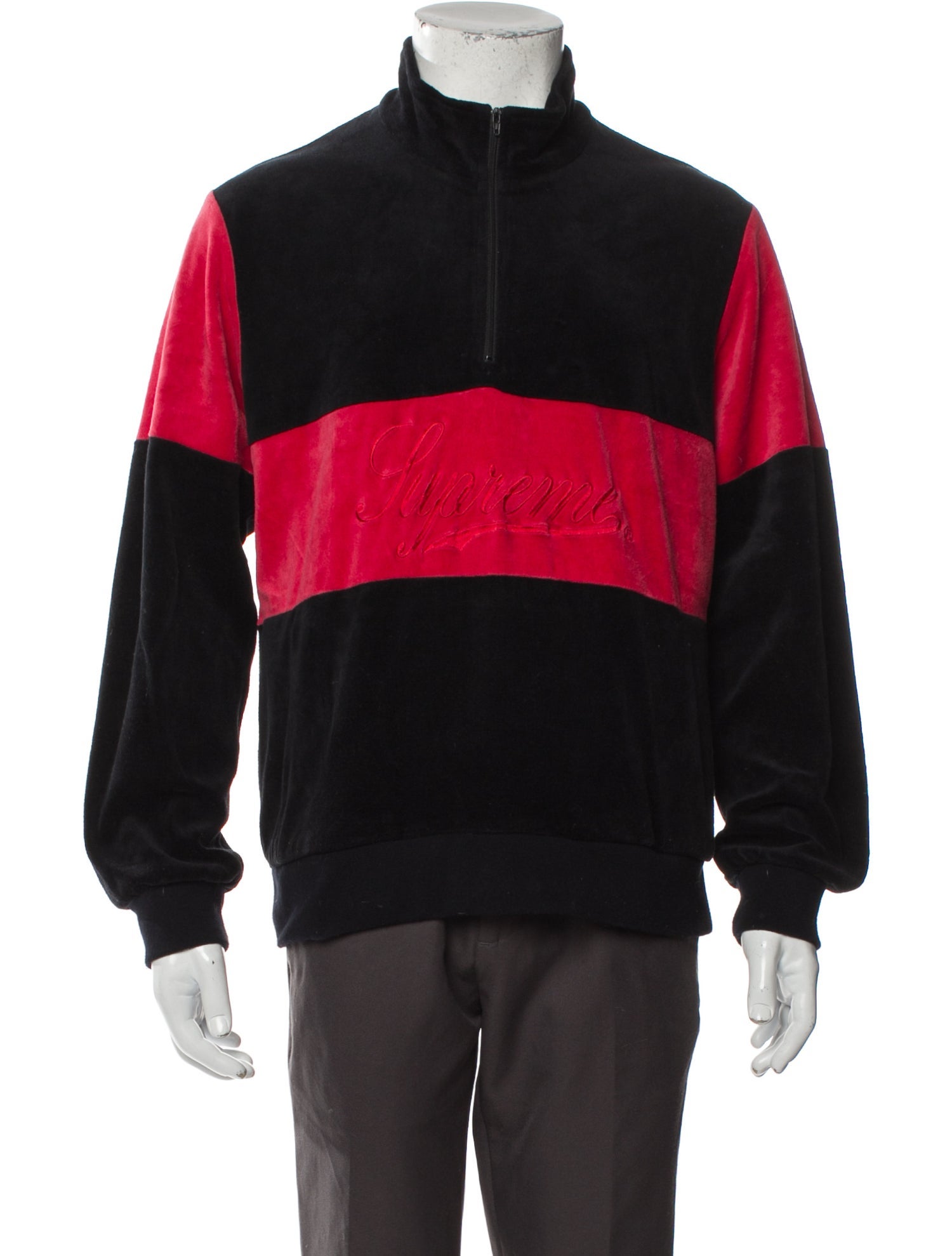 Supreme 2017 Velour Half Zip Sweatshirt - Blue Sweatshirts  