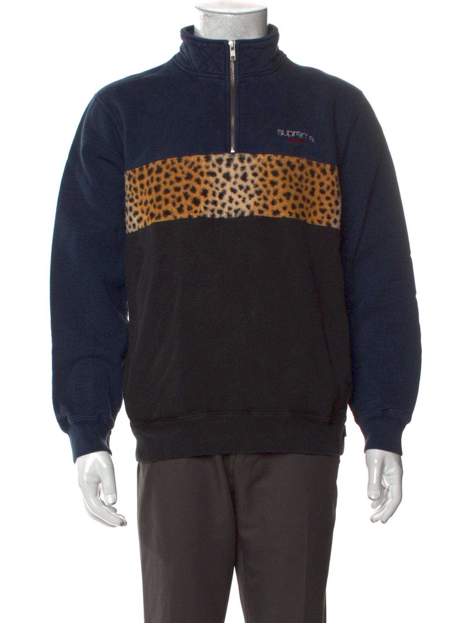 Supreme 2018 Leopard Panel Half Zip Sweatshirt - Black Sweatshirts 