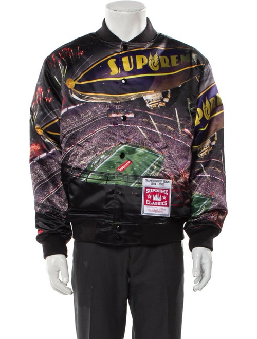 Supreme x Mitchell & Ness 2022 Stadium Satin Varsity Denim Jacket