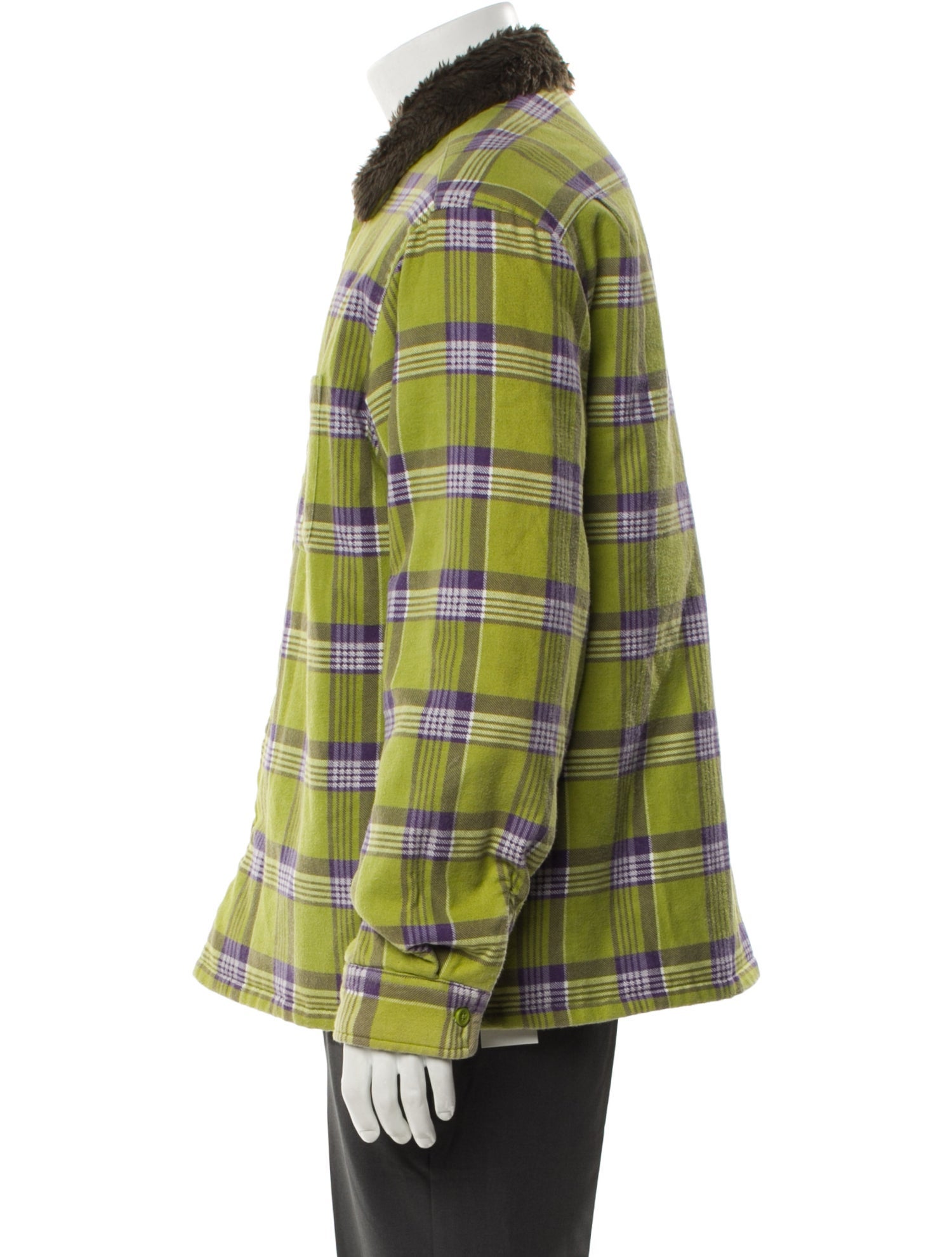 Supreme 2021 Faux Fur Collar Flannel Shirt Trucker Jacket