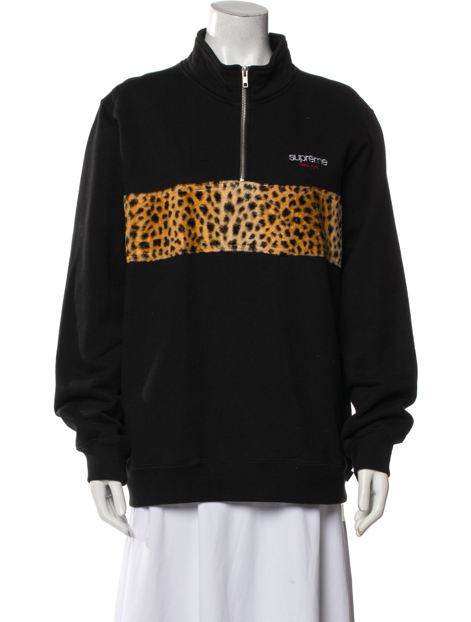 Supreme 2018 Leopard Panel Half Zip Sweatshirt