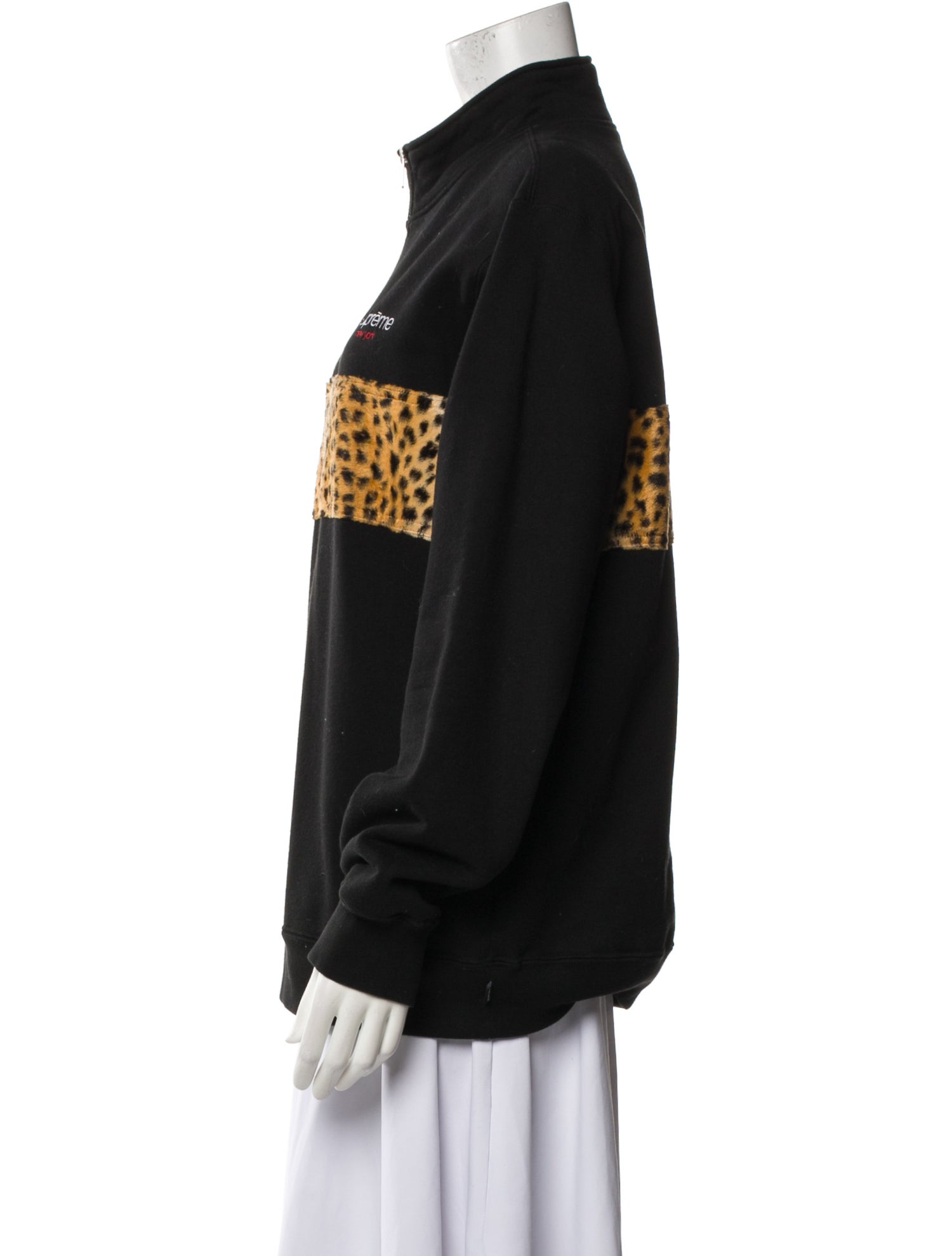 Supreme 2018 Leopard Panel Half Zip Sweatshirt