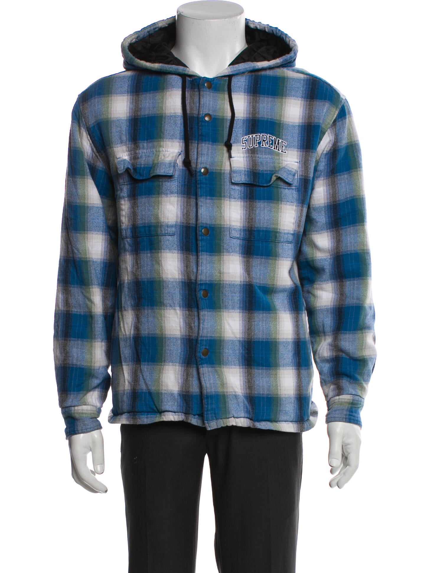 Supreme 2019 Quilted Hooded Plaid Jacket