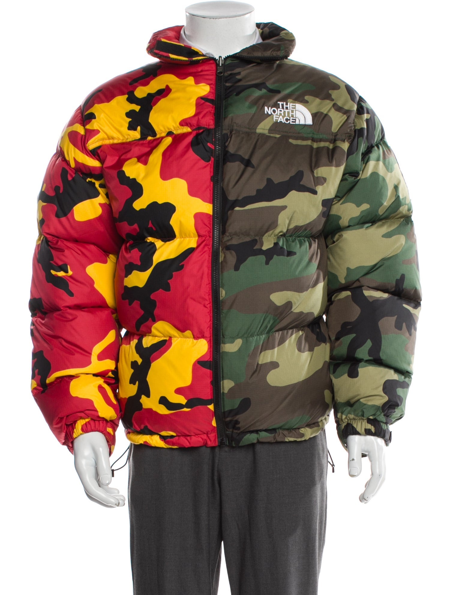 Supreme Split Nuptse Camouflage Print Puffer Coat