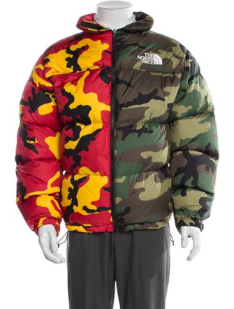 Supreme Split Nuptse Camouflage Print Puffer Coat