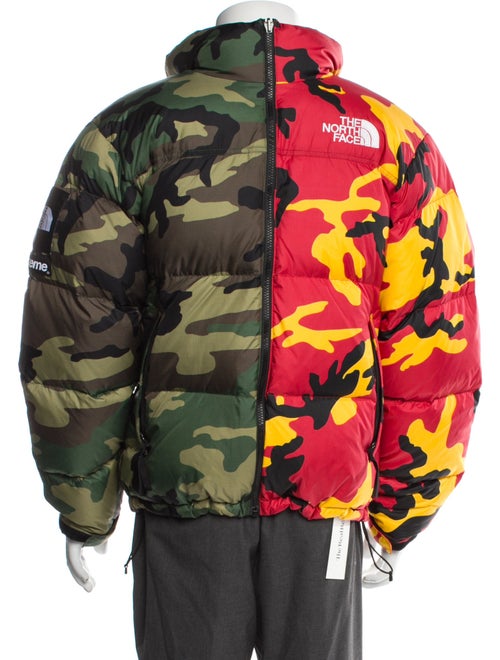Supreme Split Nuptse Camouflage Print Puffer Coat