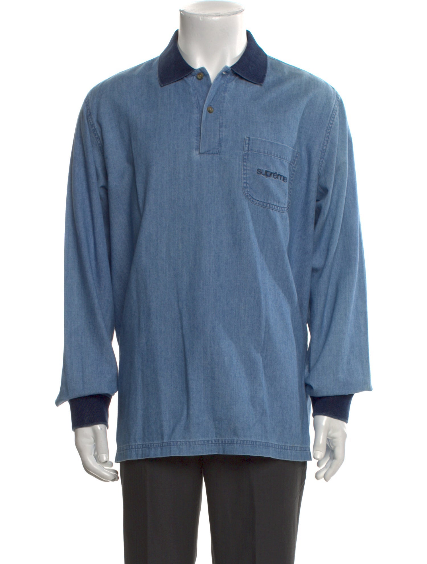 Supreme Logo Denim Pocket Collar Polo Shirt