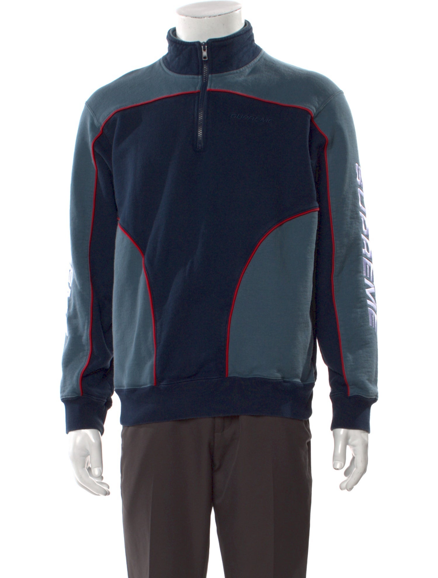 Supreme Colorblock Pattern Turtleneck Polo Sweater