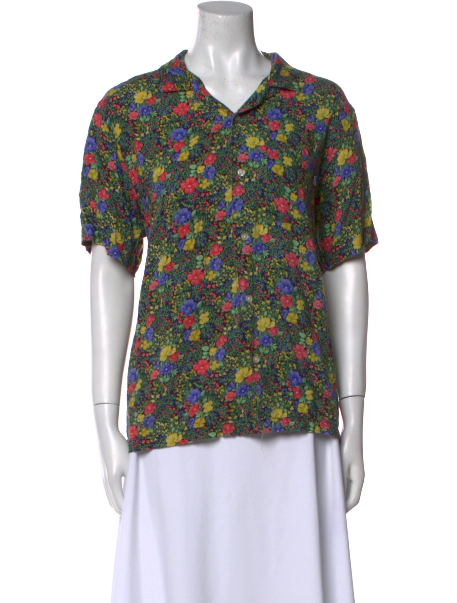 Supreme Floral Print V-Neck Button-Up Top