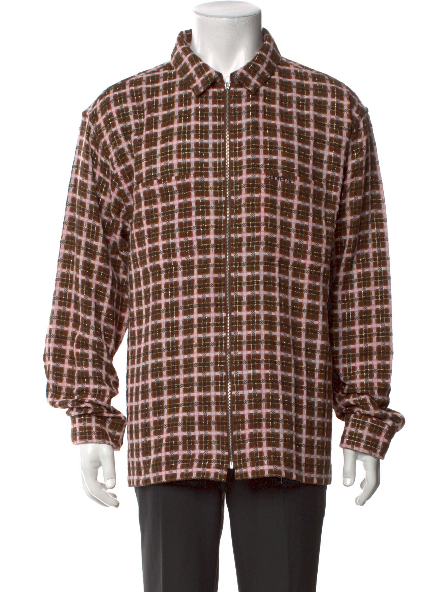 Supreme 2025 Metallic Plaid Zip Up Shirt