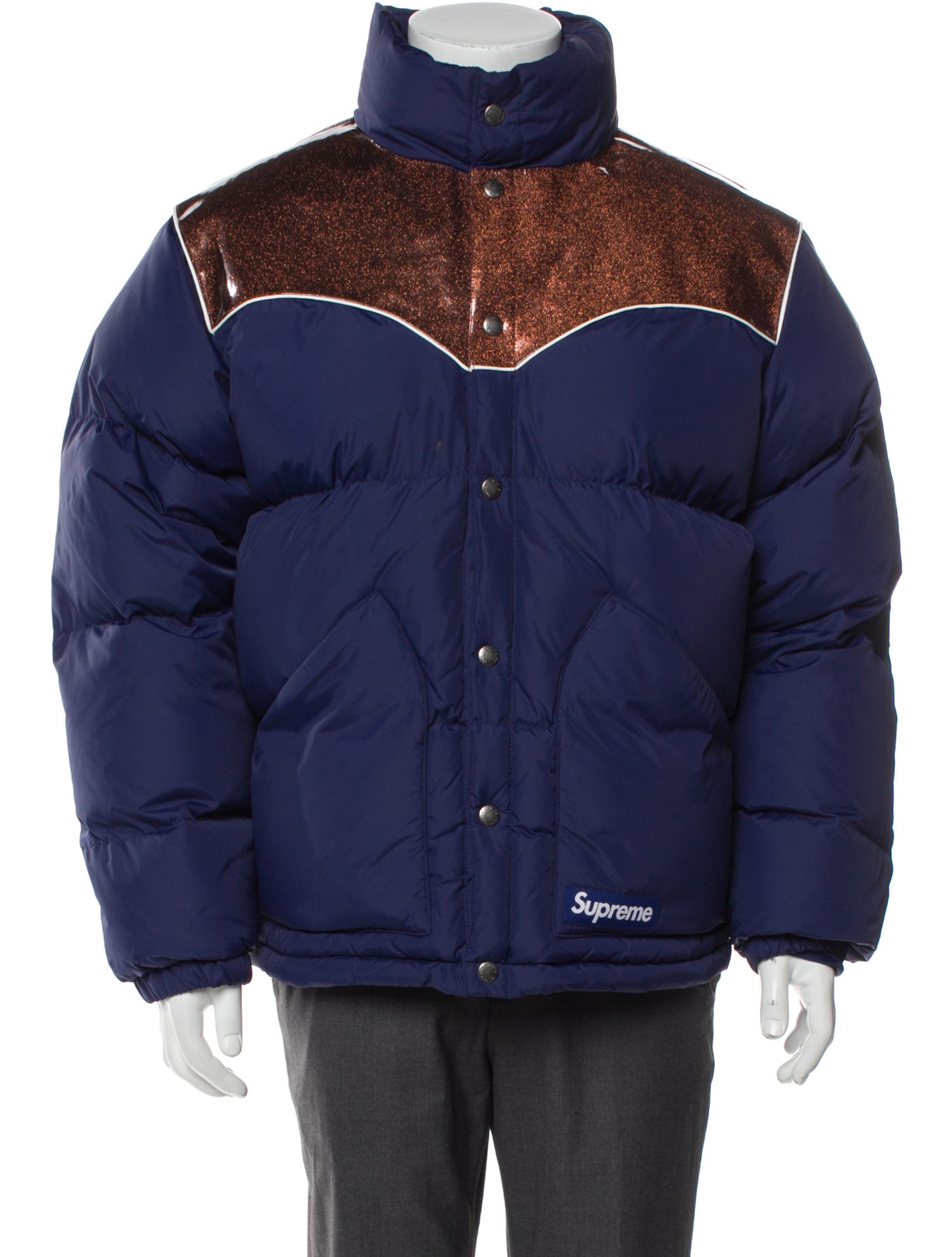 Supreme Colorblock Pattern Puffer Coat