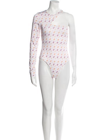 Saks Potts Tops Floral Print Crew Neck Bodysuit XS