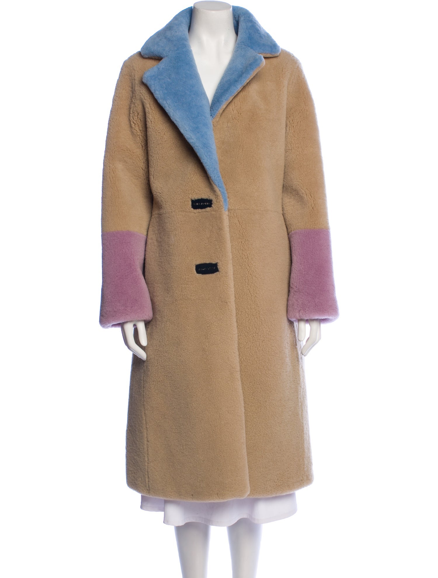 Saks Potts Lamb Fur Colorblock Pattern Fur Coat