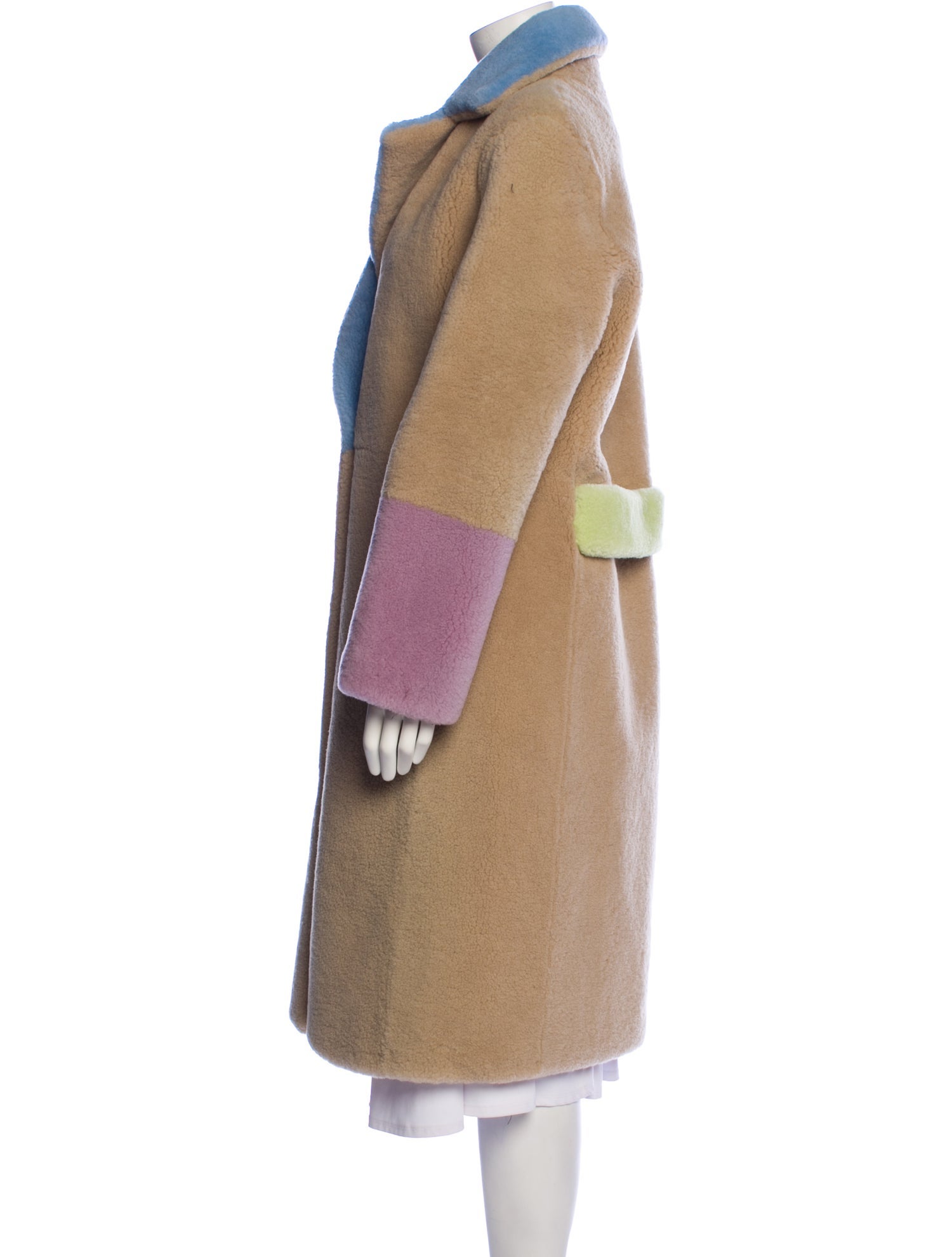 Saks Potts Lamb Fur Colorblock Pattern Fur Coat