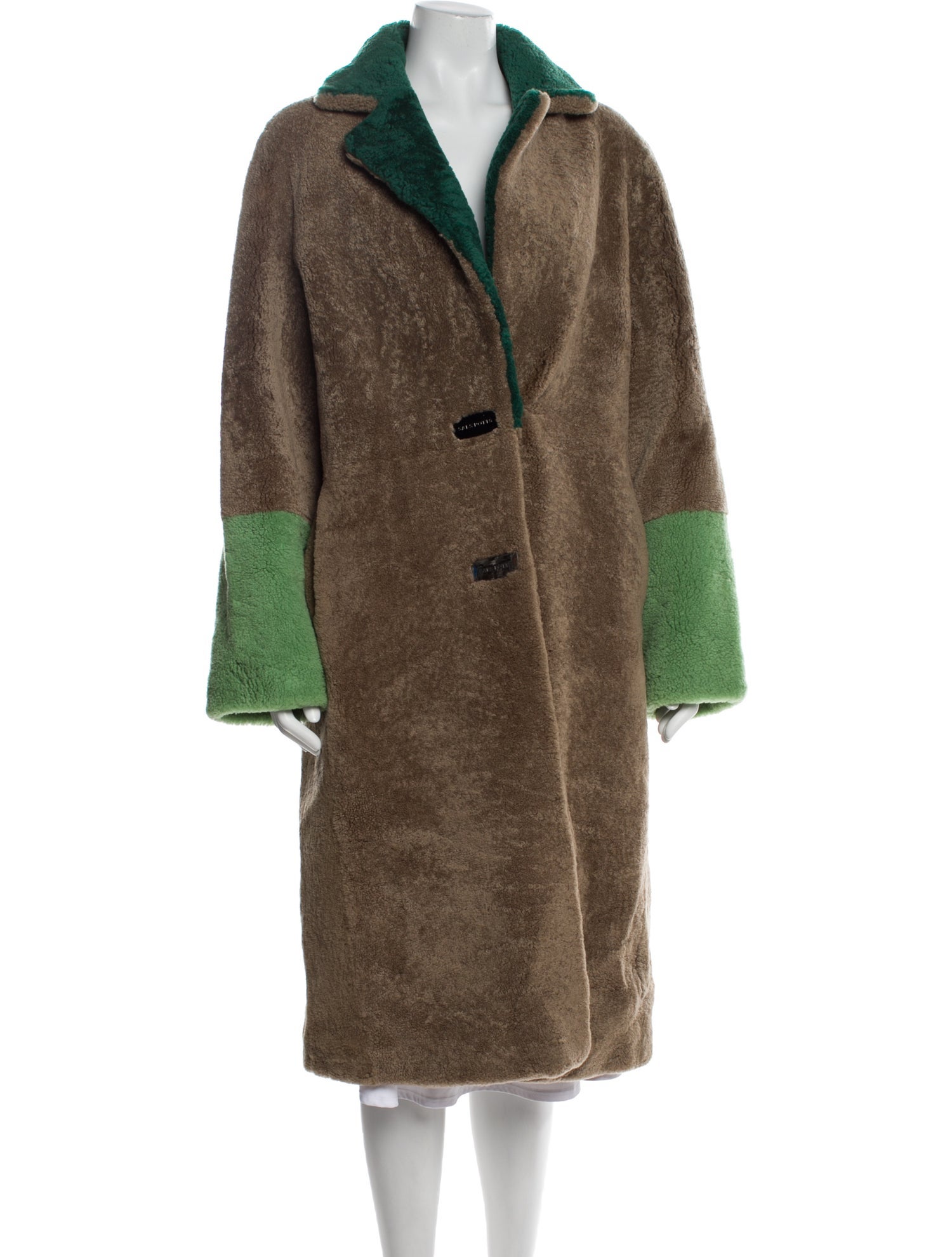 Saks Potts Lamb Fur Colorblock Pattern Fur Coat