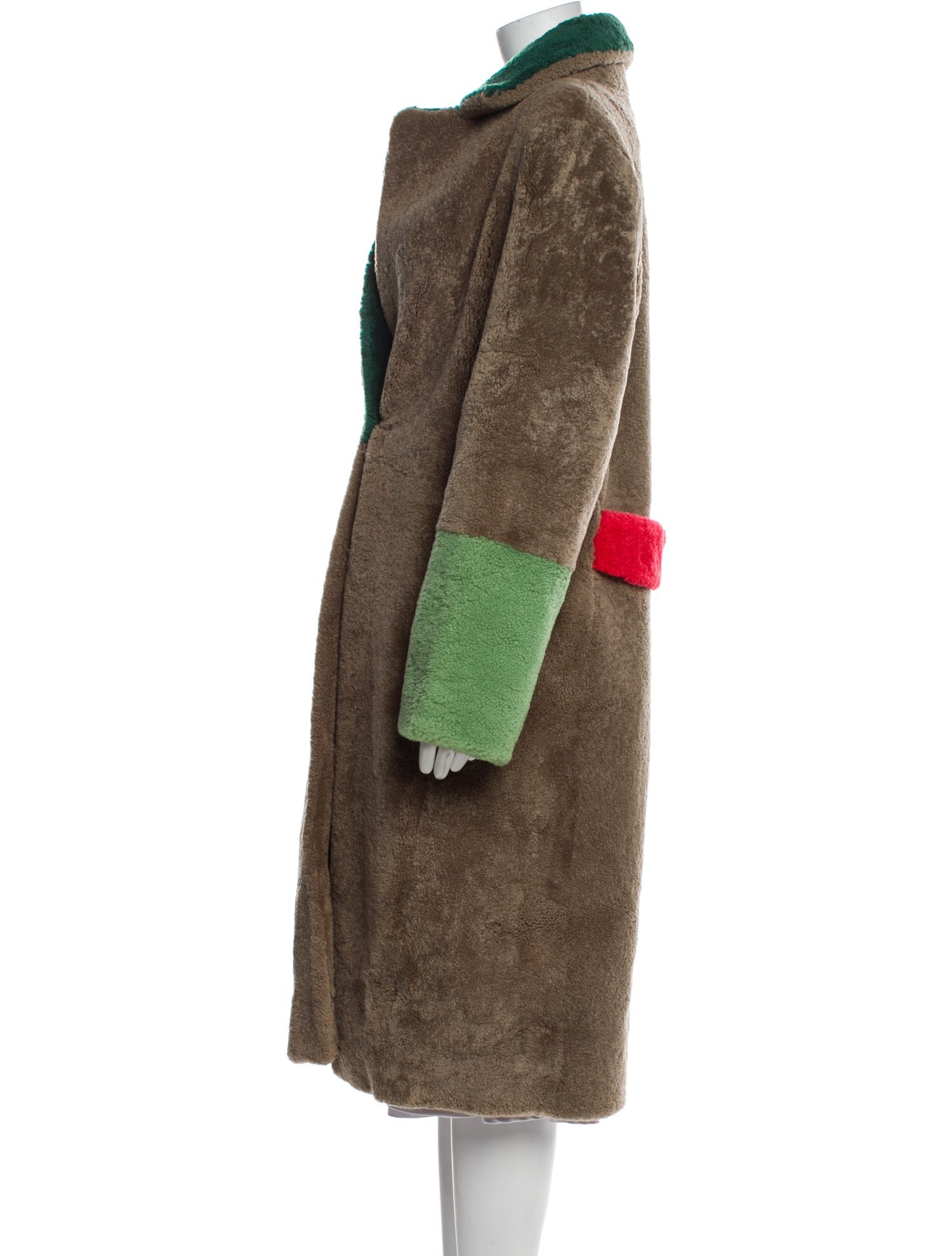 Saks Potts Lamb Fur Colorblock Pattern Fur Coat