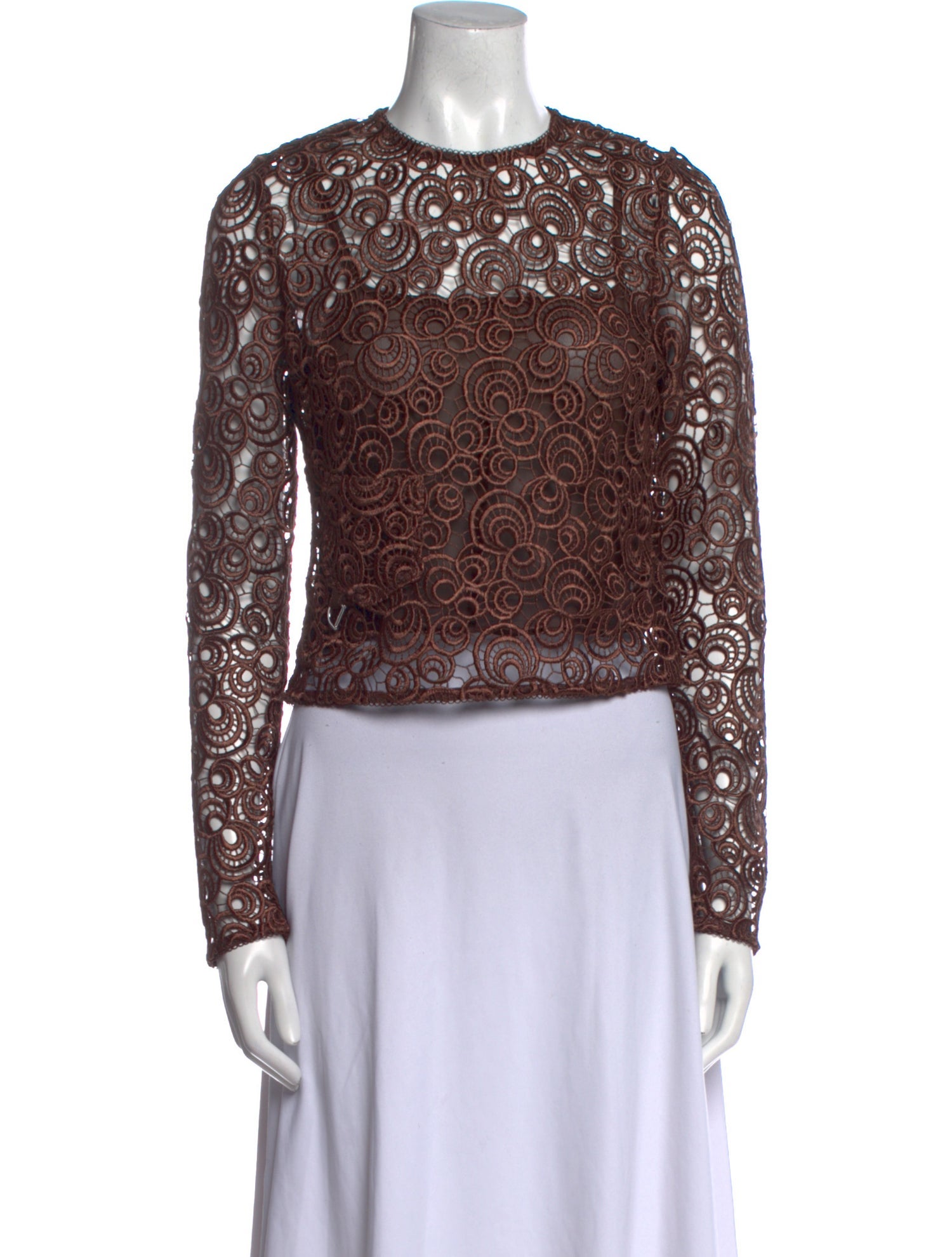 Saks Potts Lace Pattern Crew Neck Crop Top