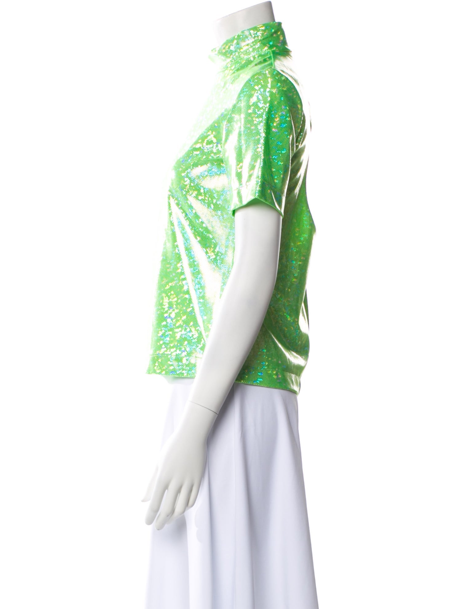 Saks Potts Lace Pattern Mock Neck Button-Up Top