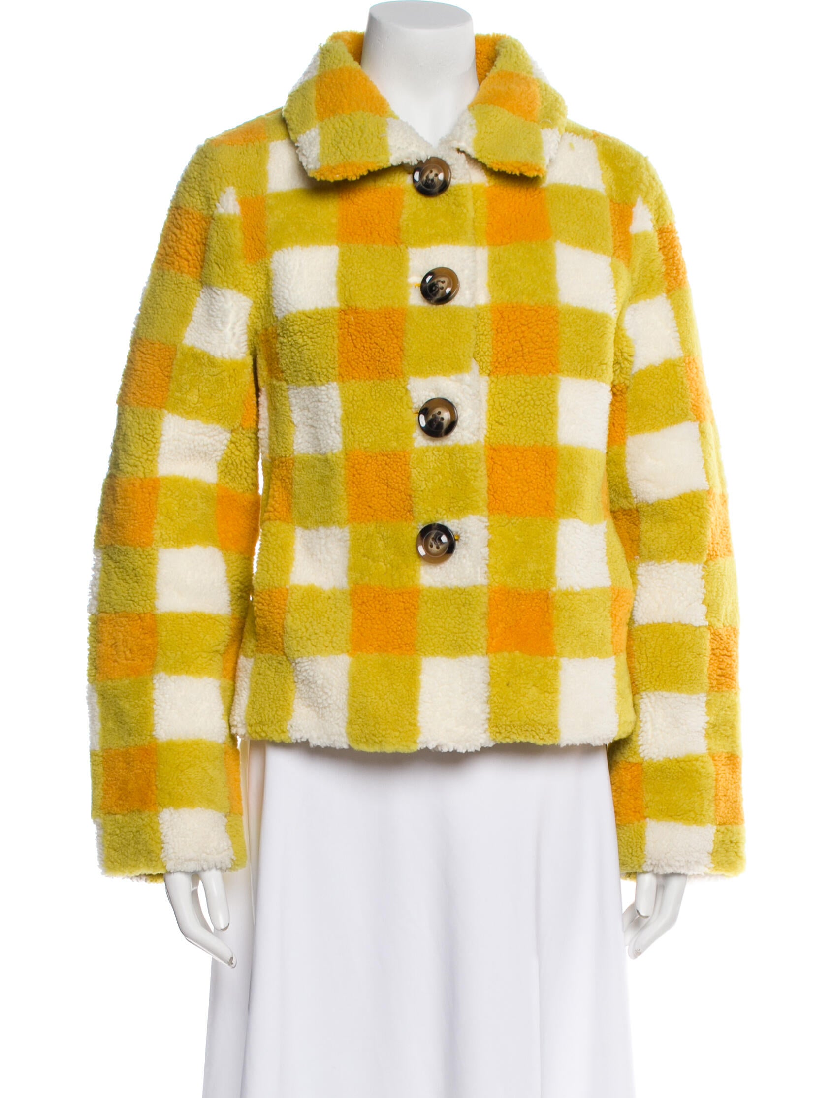 Saks Potts Plaid Print Fur Jacket