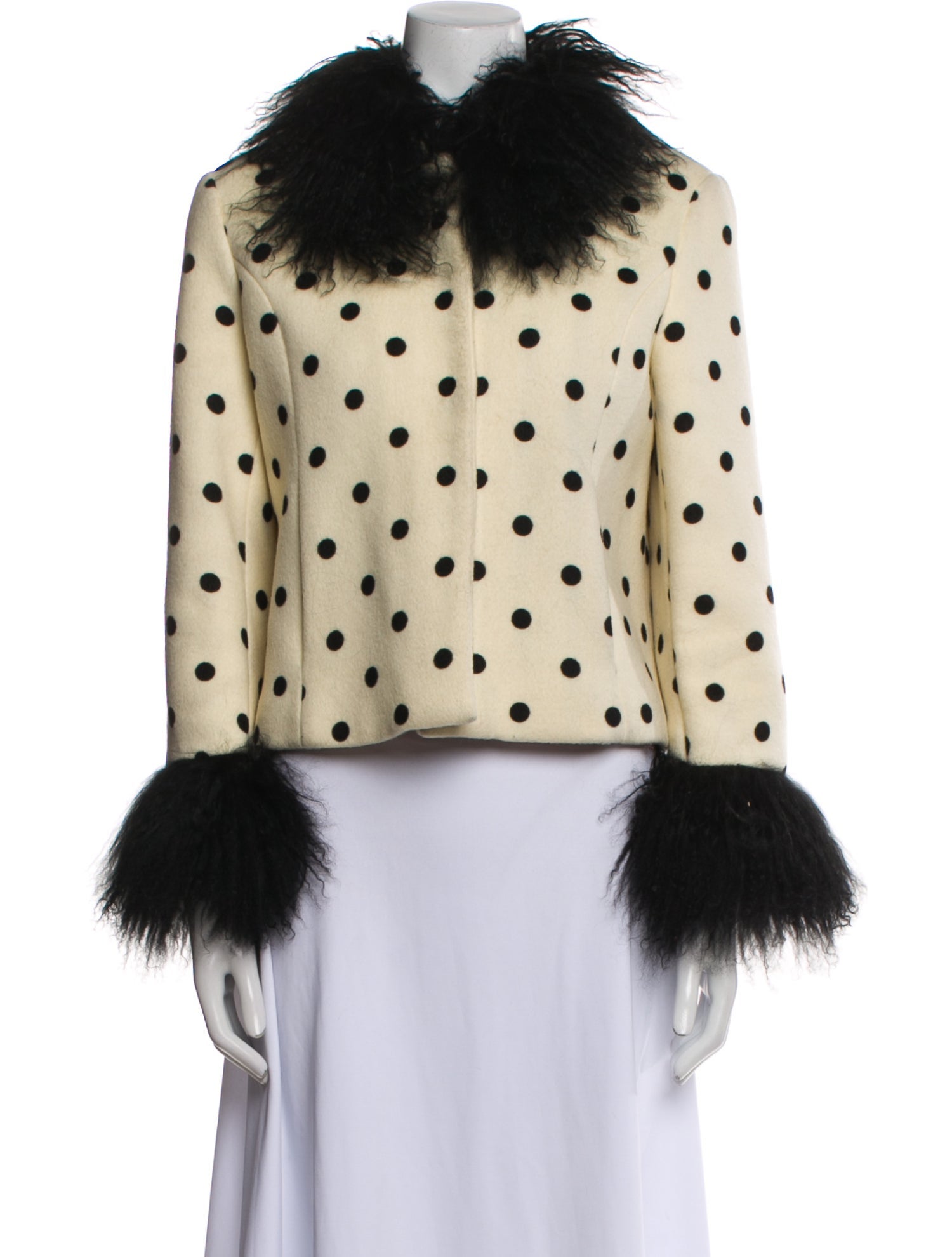 Saks Potts Wool Polka Dot Print Fur Jacket