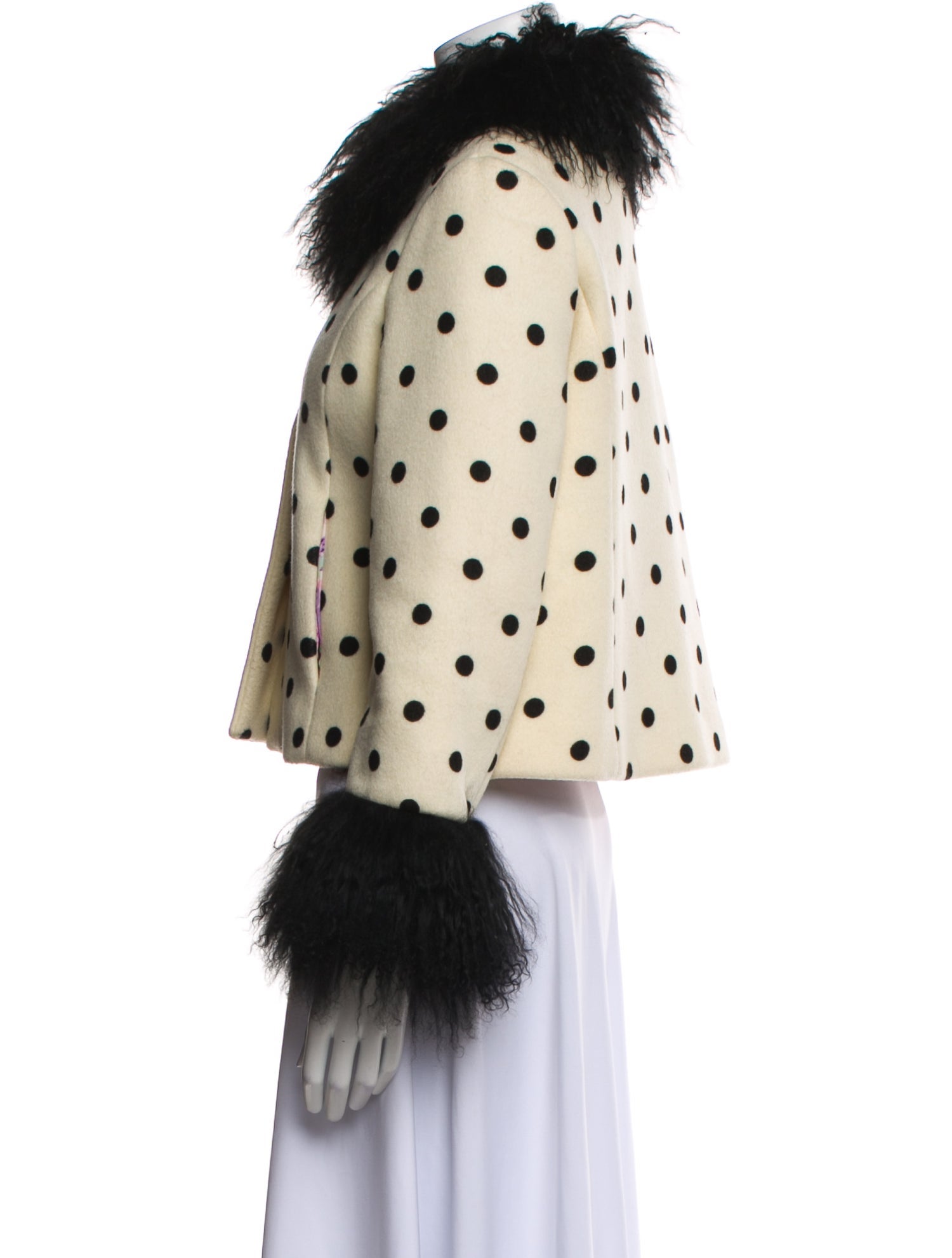 Saks Potts Wool Polka Dot Print Fur Jacket
