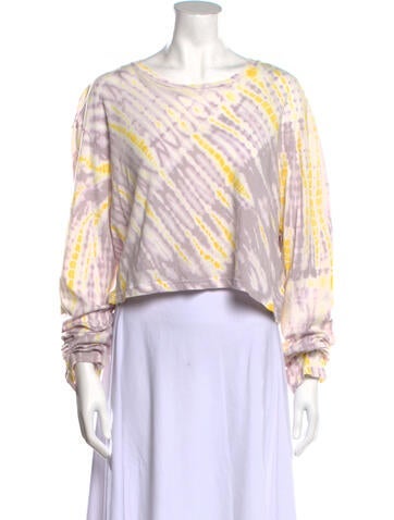 Sprwmn Tops Tie-Dye Print Bateau Neckline Crop Top S