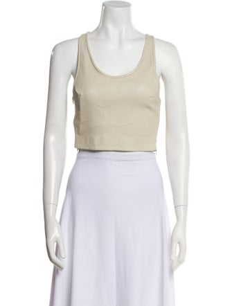 SPRWMN Leather Scoop Neck Crop Top
