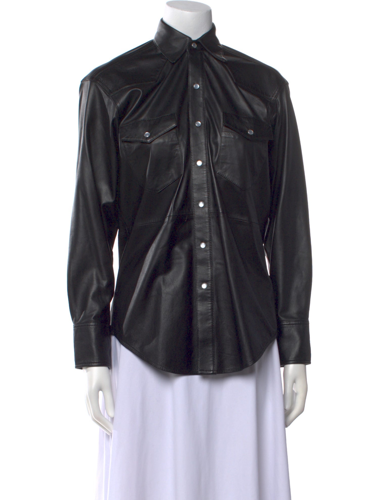 SPRWMN Leather Long Sleeve Button-Up Top