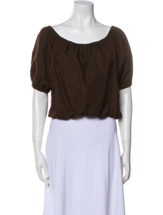 SPRWMN Linen Scoop Neck Crop Top