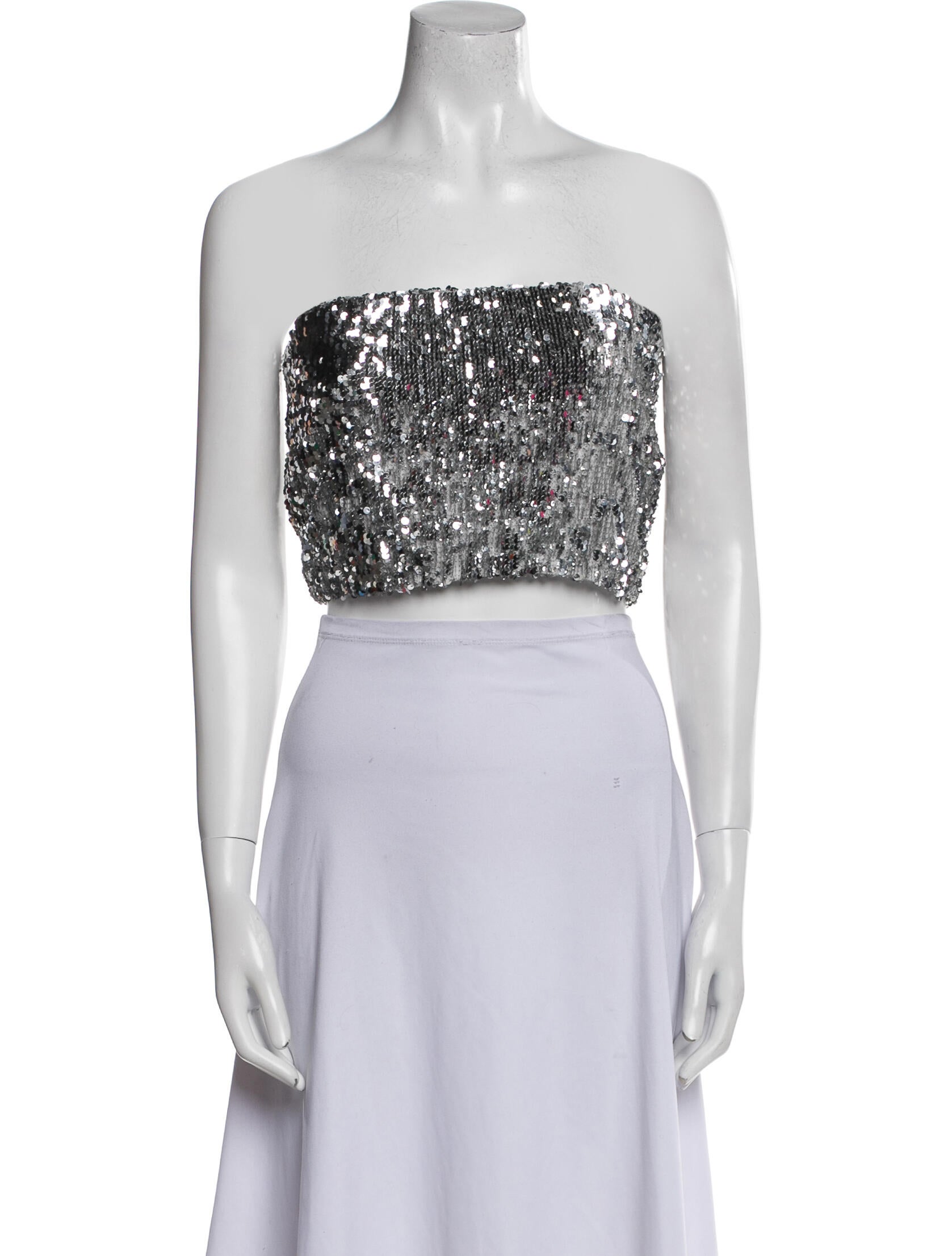 SPRWMN Floral Print Strapless Crop Top