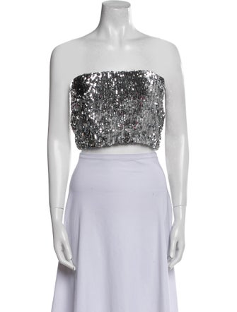 SPRWMN Floral Print Strapless Crop Top