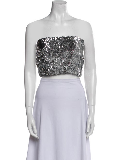 SPRWMN Floral Print Strapless Crop Top