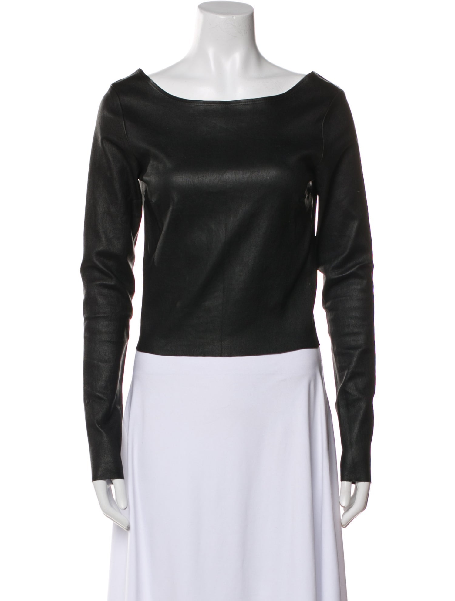 SPRWMN Leather Bateau Neckline Top