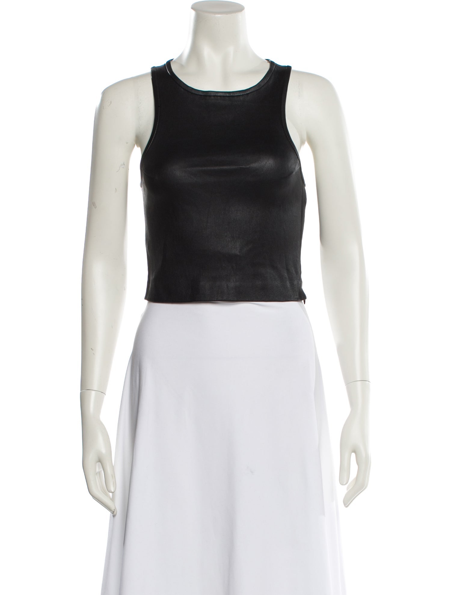 SPRWMN Leather Scoop Neck Crop Top